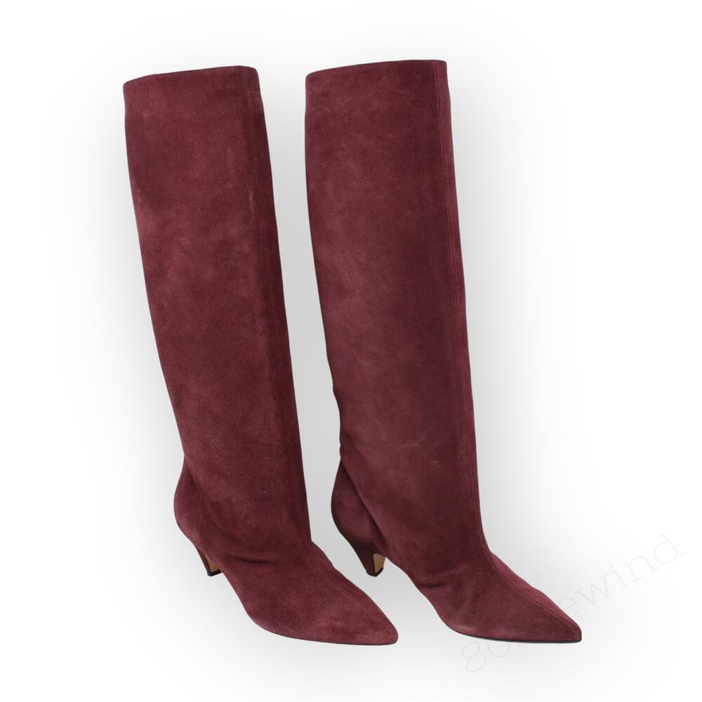 EU 38 ~ US 7.5/8 AnnaF Rosa Suede Sandy Boot KneeHigh 2.5" ConeHeel Italy Plum - Picture 13 of 16